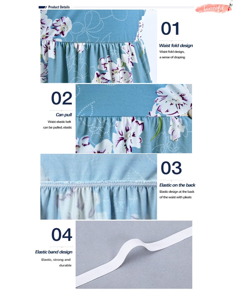AUSELILY Women's Short Sleeve Loose Plain Casual Long Maxi Dresses for Women 2026 Floral Light Blue 2XL - Image 2